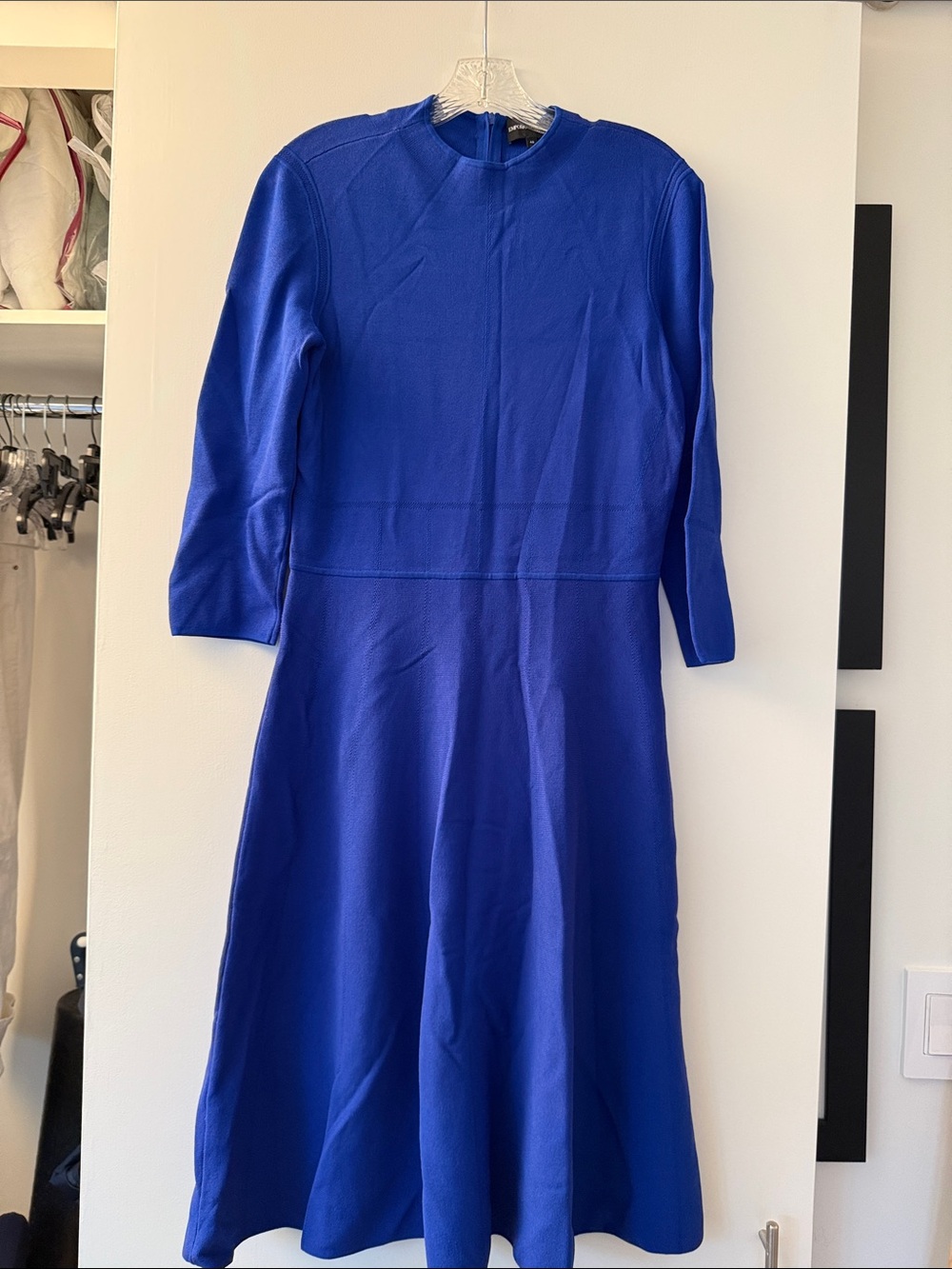 Emporio Armani Royal Blue 3/4 Sleeve A-Line Dress - eu size 46 / size 12